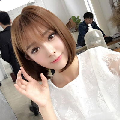 跨境韩版假发女短直发空气刘海外贸假发自然逼真bobo头内扣机制全