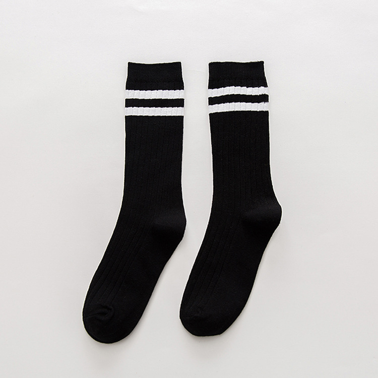 Autumn and Winter New Two Bars Cotton Ladies Loose Socks Japanese College Style Double Needle Mid-Calf Socks Factory Wholesale