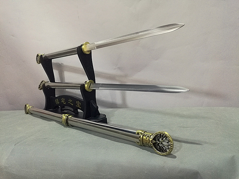 龙泉刀剑 不锈钢大号莲花双剑 (hk-766) 特价厂家直销 未开刃