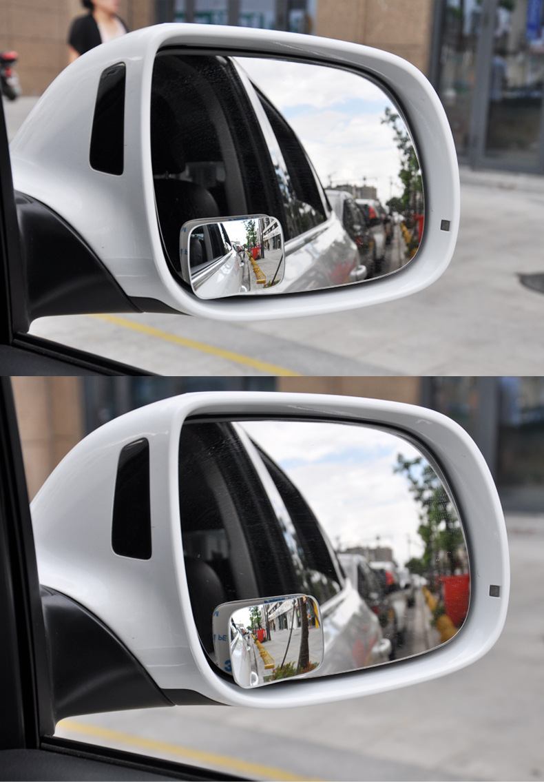 方形玻璃无边汽车后视镜倒车小圆镜360度可调广角辅助盲区反光镜