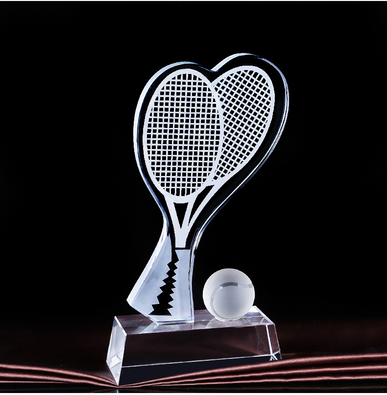 新款创意水晶网球拍奖杯 学校运动会网球乒乓球比赛用品免费刻字