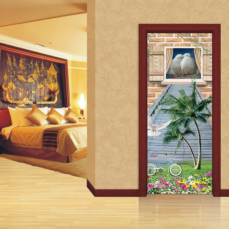 nm45亚马逊椰树海鸥现代新门贴装饰画客厅卧室玄关pvc一件代发