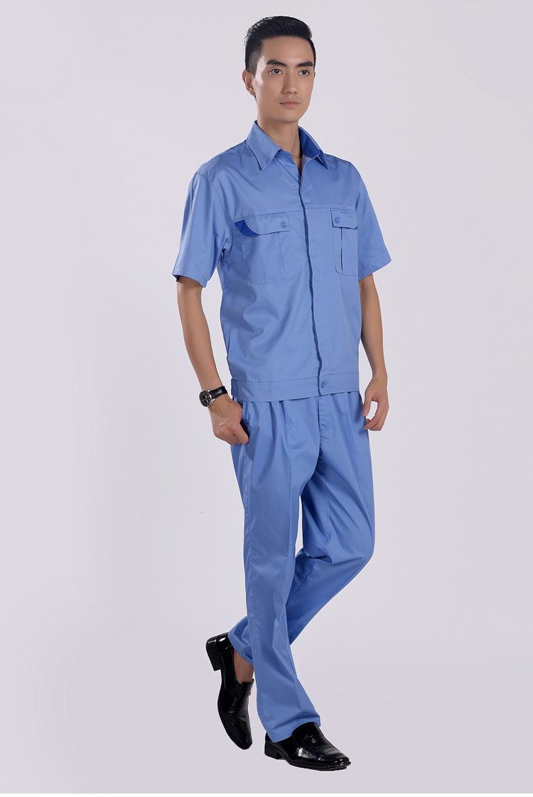套装厂家批发2019新款夏季短袖劳保服车间厂服舒适工装定做工作服