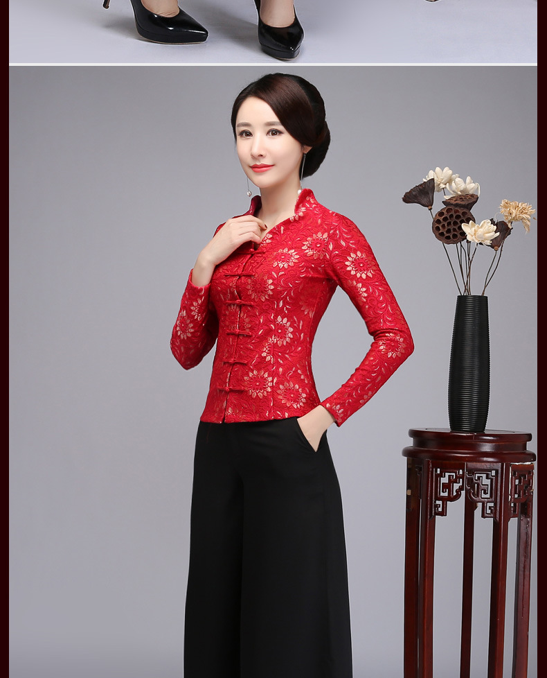 春秋新款改良时尚旗袍上衣短款女长袖唐装女式民族风妈妈装大码