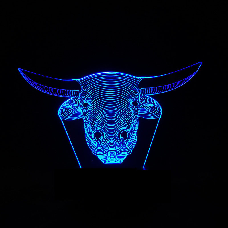 动物造型订制牛头3d灯 创意led小夜灯 牛3d七彩usb礼品亚克力夜灯