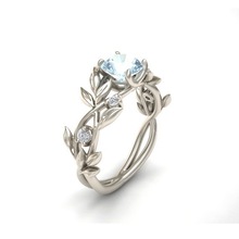 厂家批发wish热卖饰品 欧美公主橄榄叶子订婚戒指 镶钻蓝锆石戒指