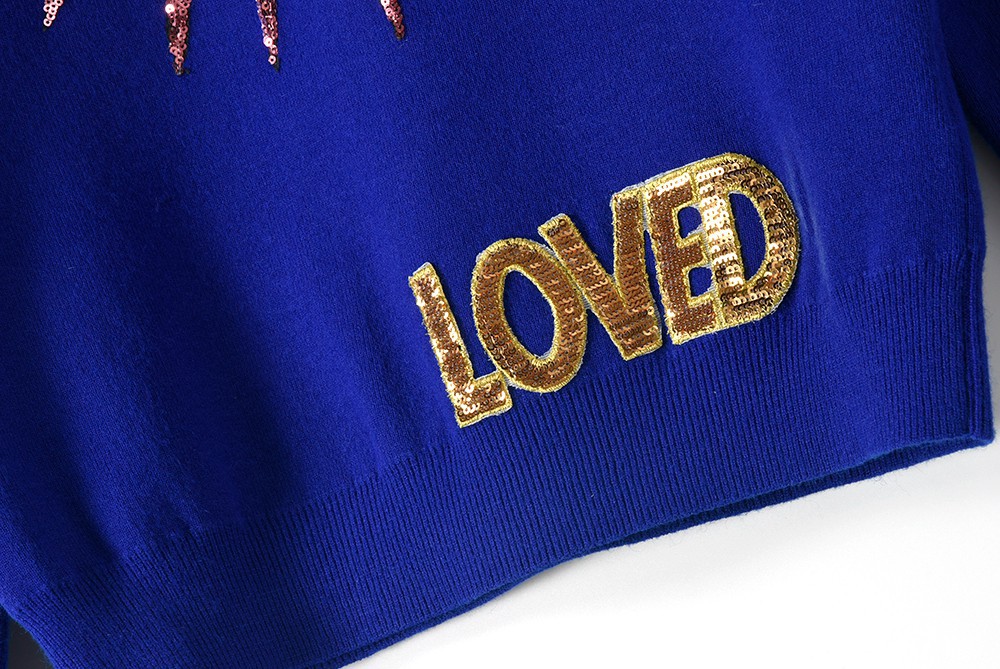 2017秋冬新款七彩亮片新球字母针织衫厚毛衣女式 一件代发1614