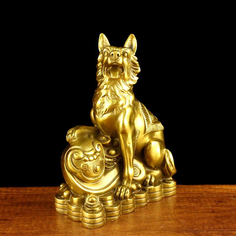 纯黄铜发财狗 聚宝盆狗 如意狗招财铜狗家居装饰品工艺品摆件