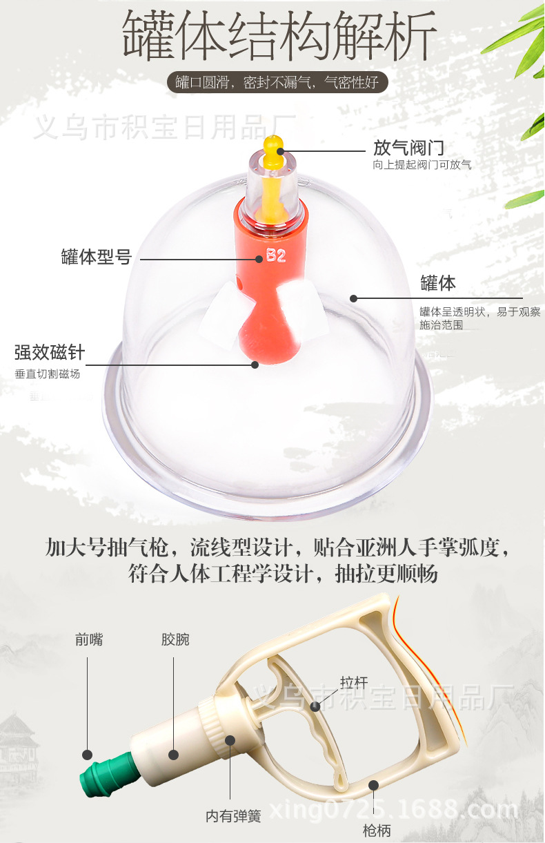 24罐加厚特大号真空拔罐器抽气式家用拔火罐真送精油刮痧板穴位图