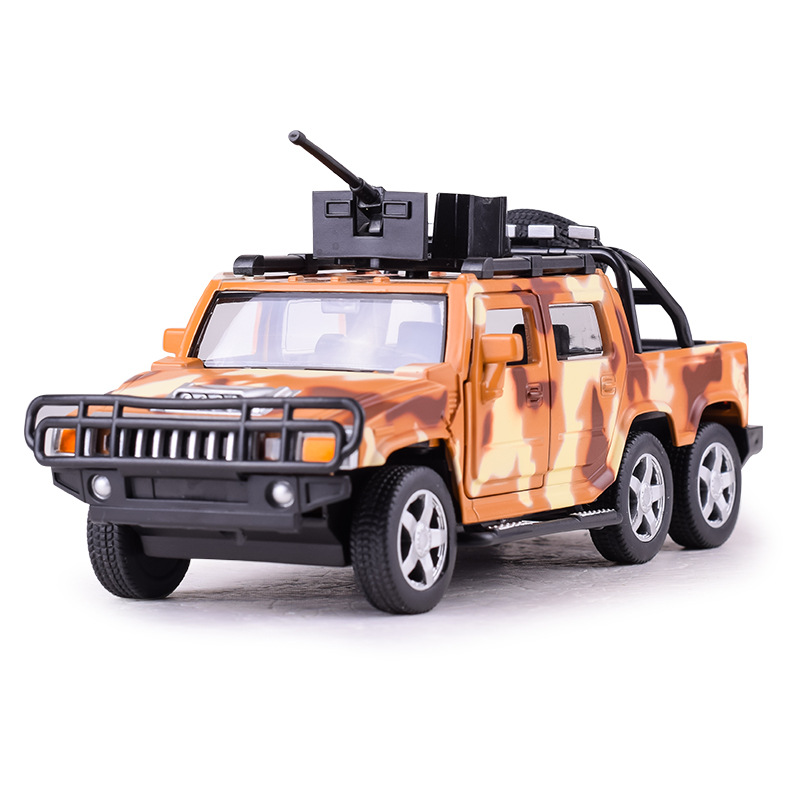 宝思仑热卖仿真悍马皮卡军车回力合金军事模型 儿童玩具车一件批