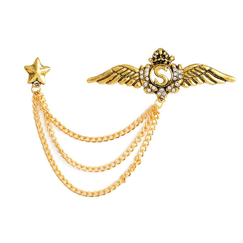 欧美时尚衣领 复古皇冠天使翅膀 镶钻胸针配饰批发 厂家直销