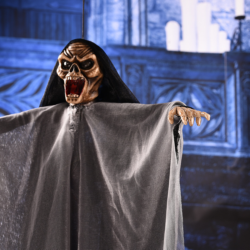 万圣节吊鬼巫婆挂件装饰电动骷髅声控吊死鬼道具恐怖整蛊玩具批发