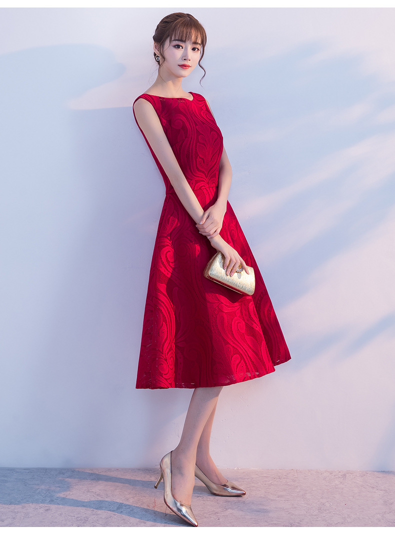 婚礼红色敬酒服2018夏季新款回门礼服女主持中长款修身晚礼服批发