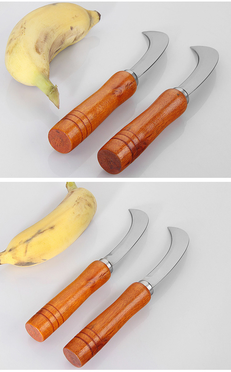 不锈钢水果刀菠萝刀 木柄香蕉小弯刀多功能菠萝削皮器割菜刀