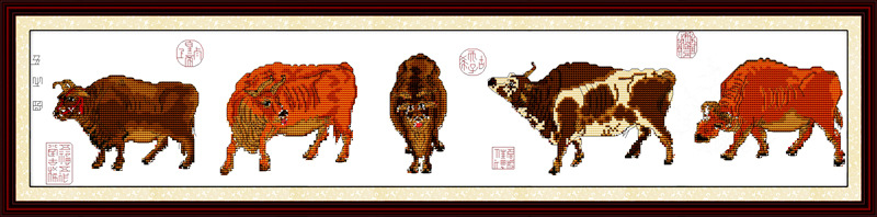 针爱99十字绣厂十字绣厂出品精美印花五牛图牛气冲天十字绣批发