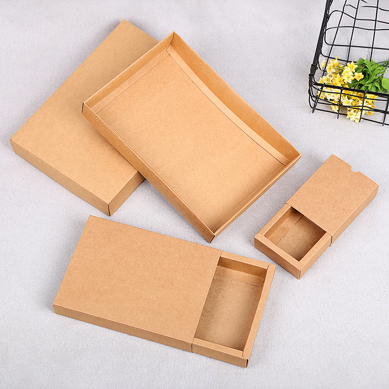 2022 New Portable Drawer Carton Creative Simple Kraft Paper Box Cosmetics Packaging Box in Stock Wholesale