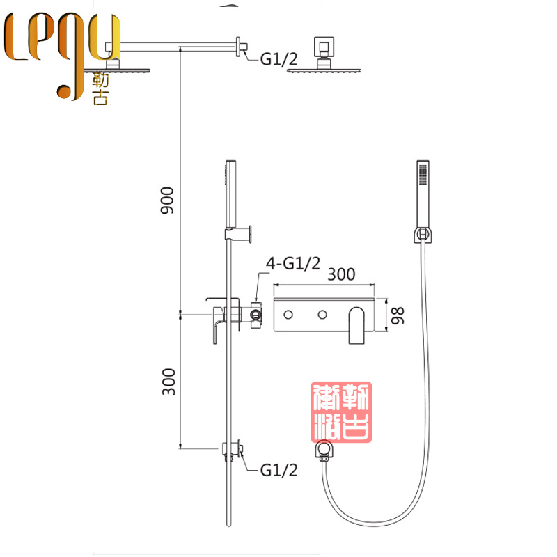 暗装淋浴花洒套装 入墙淋浴浴室置物架埋墙淋浴花洒套装