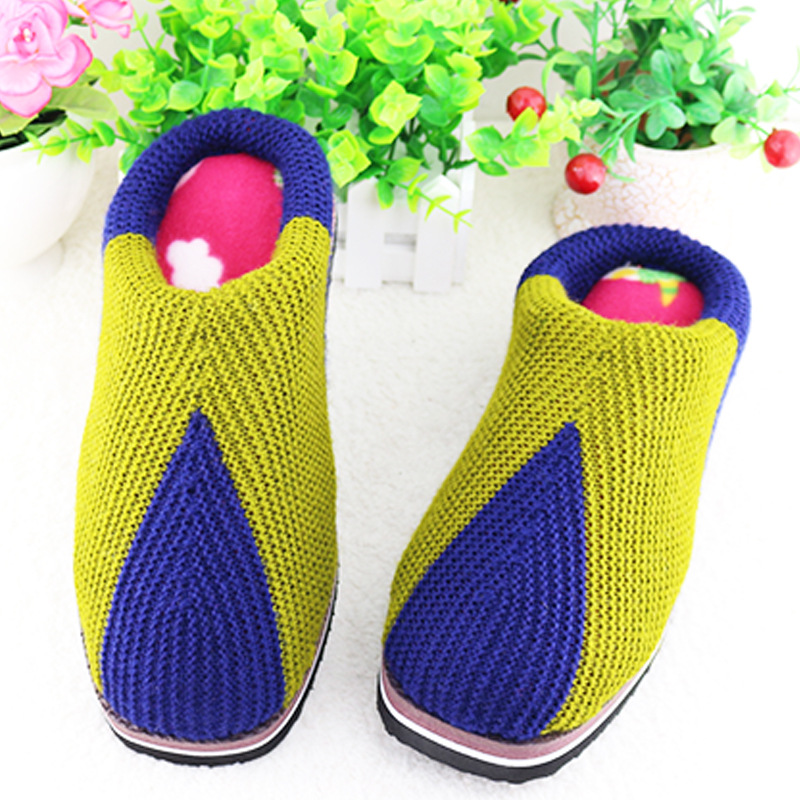 三角形毛线拖鞋三角拖加厚海绵手工毛线鞋鞋冬天毛线棉鞋花型棉拖