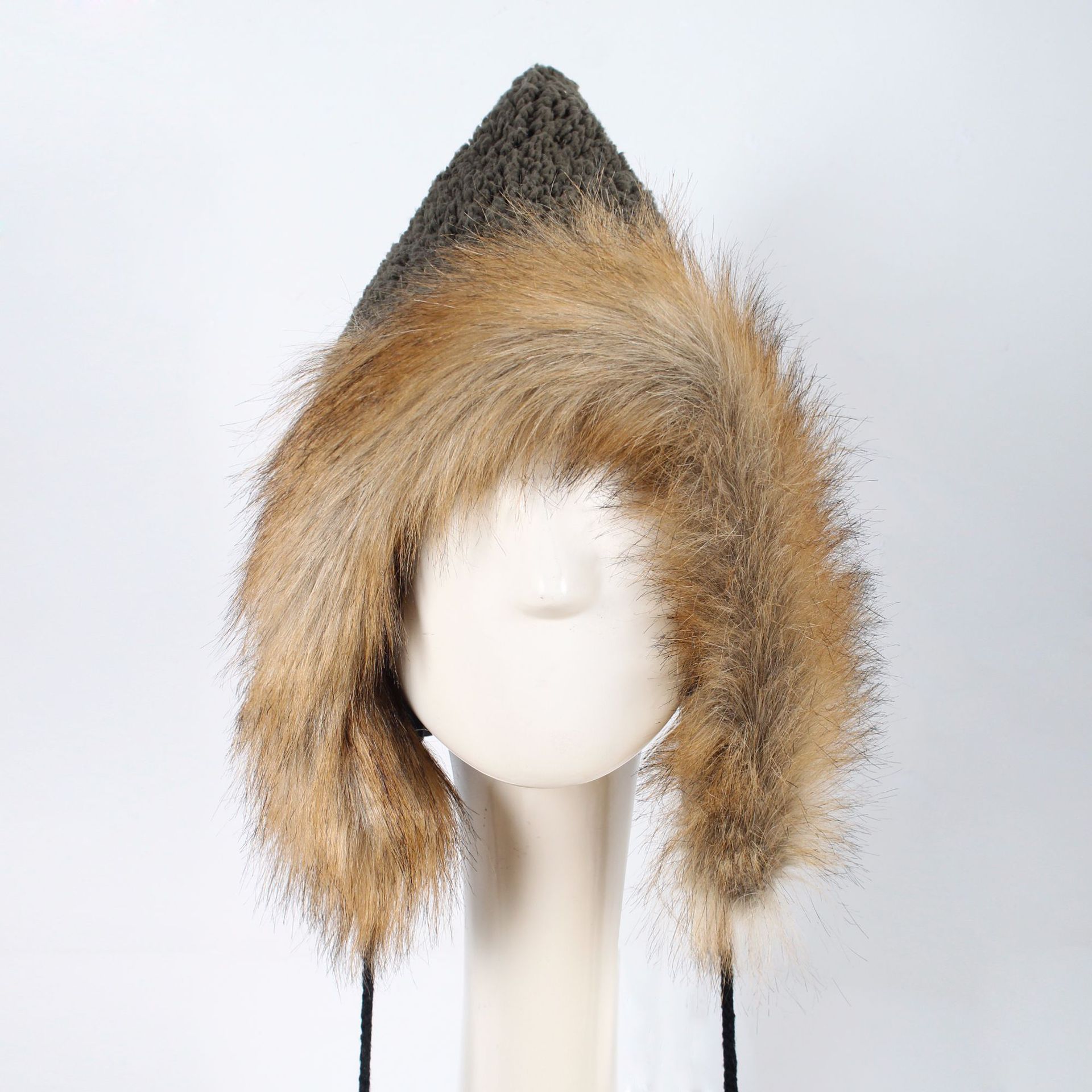 cjp0139皮草毛毛尖角帽女巫帽儿童个性可爱帽子新款节日装扮