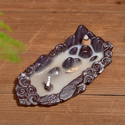 跨境专供 陶瓷香炉倒流香摆件 倒流香香炉盘香炉 仿古创意香薰炉