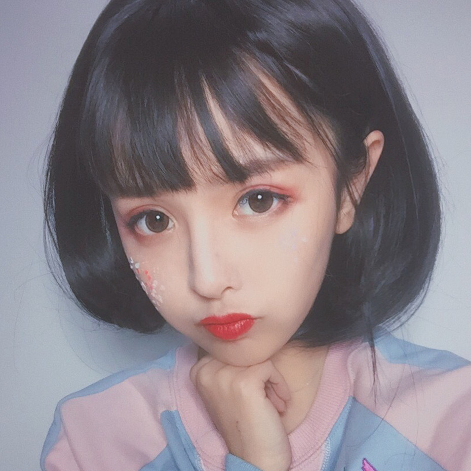 清纯甜美短发假发女空气刘海短直发内扣bobo头蓬松修脸卷发假发套