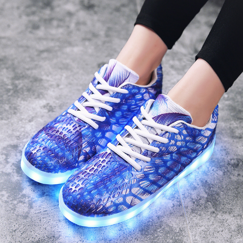 情侣夜光鞋男女荧光鞋发光鞋学生休闲运动鞋平底鞋usb充电led灯鞋