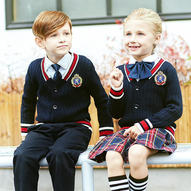定制统一儿童幼儿园服秋季欧美小学生v字领开衫校服套装 学校班服
