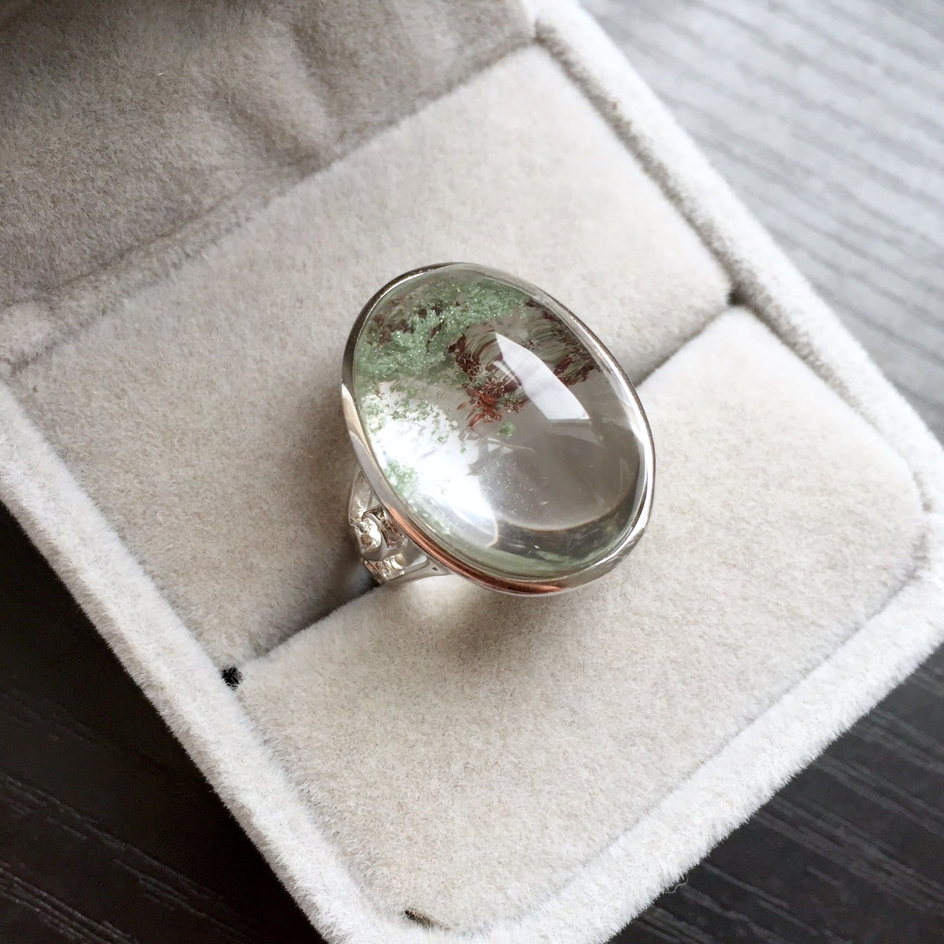 天然红绿幽灵戒指 925银镶幽灵刻面戒指 招财利事业 纯银.