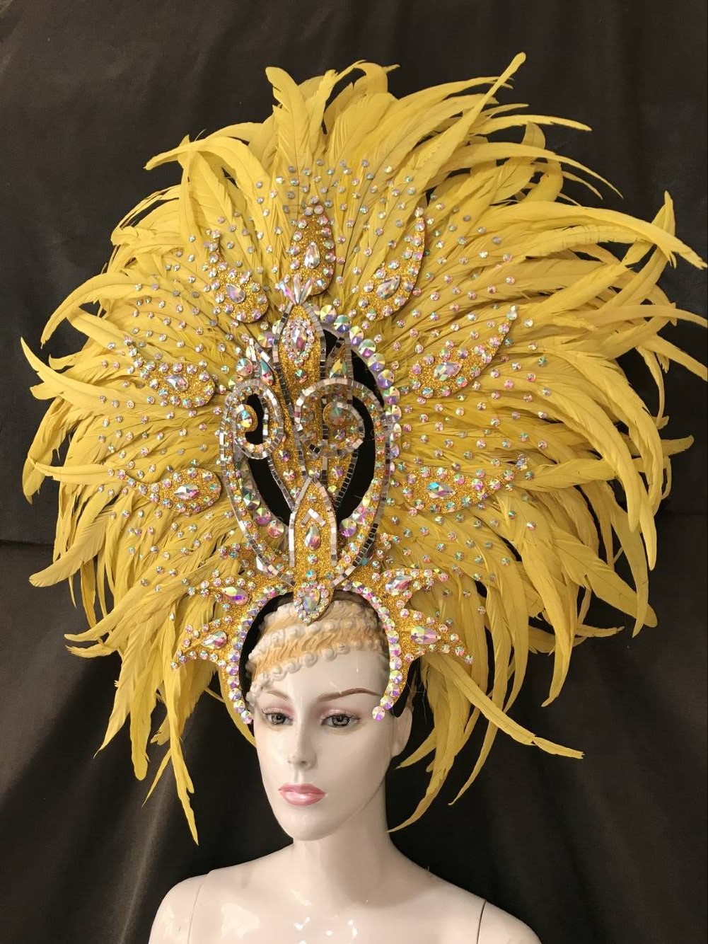 羽毛开场舞队舞台演出服饰 桑巴舞蹈服装 套装 鸵鸟毛背板 头饰