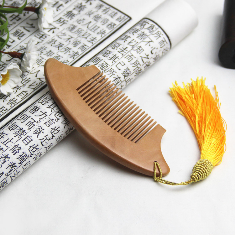 Natural Peach Wooden Comb Thick Carved Wooden Comb Anti-Static Massage Scalp Health Portable Xiaoyue Comb Gift Lettering