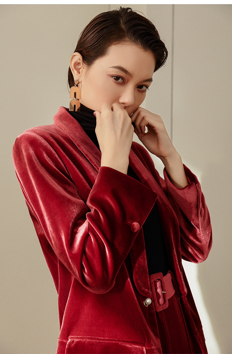 missyue金丝绒西装外套女chic复古港味时尚气质休闲小西服 2018新