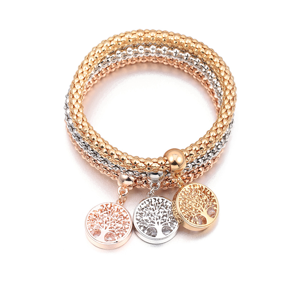 欧美玉米链香巴拉手链生命树水晶镶钻爆米花三色手链跨境饰品批发