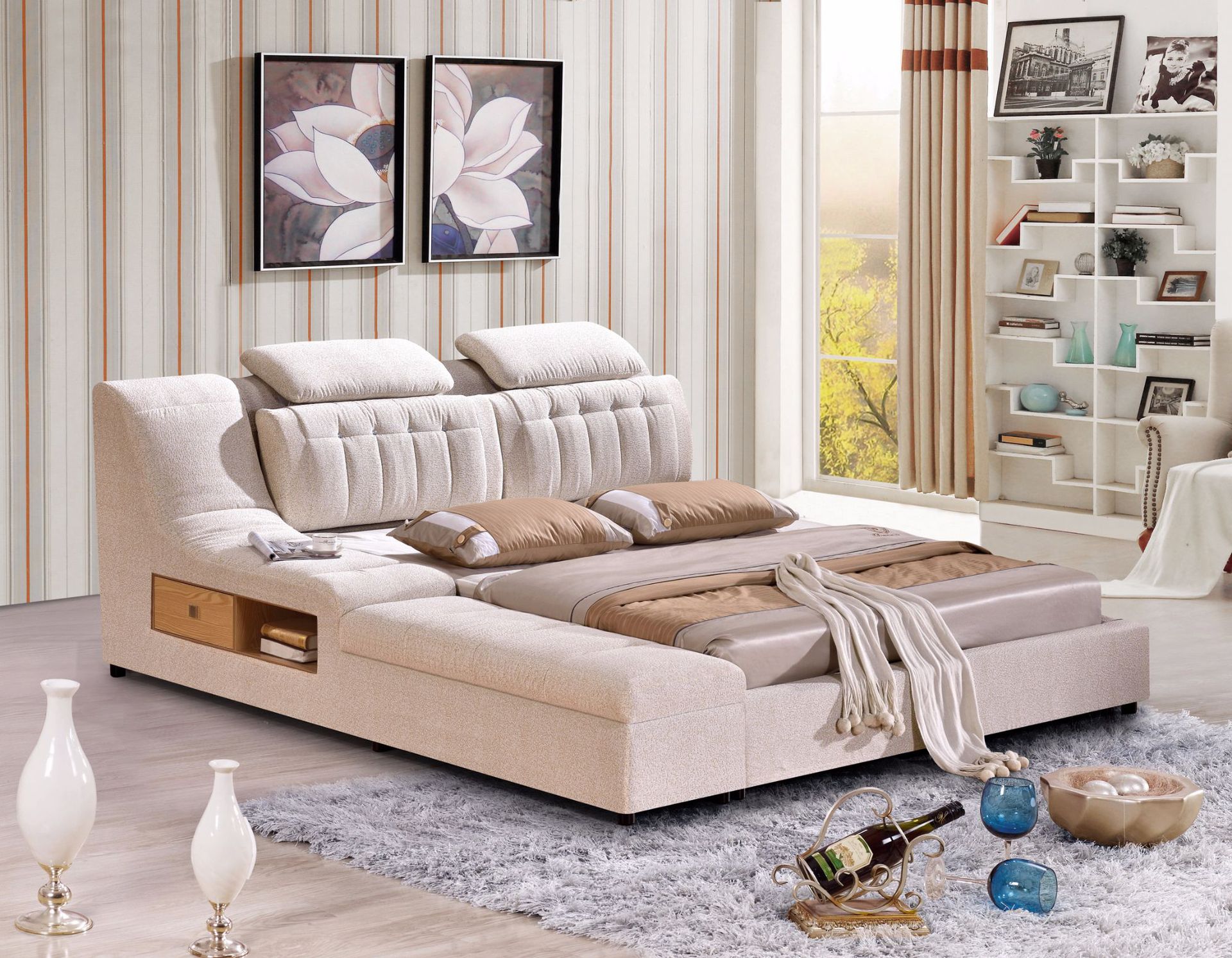 居家家具简约现代布艺成人床 卧室客厅多功能舒适双人大床