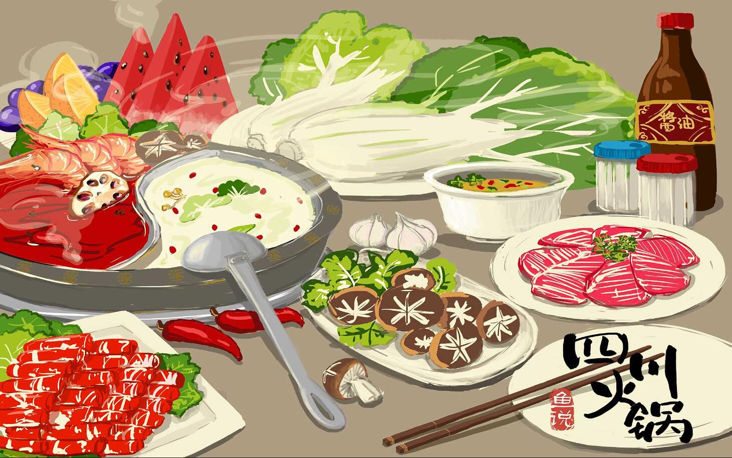 四川主题火锅店麻辣英雄火锅无缝壁画京剧脸谱麻辣火锅店背景墙
