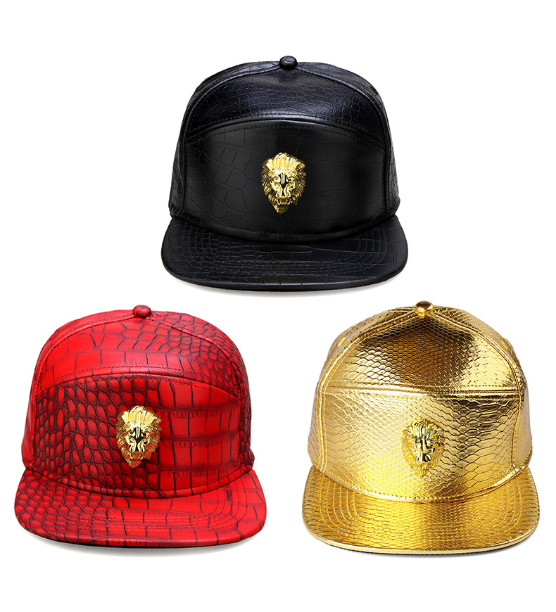 新款原创潮牌狮子头优质皮带扣鳄鱼纹皮帽平沿帽 hiphip嘻哈帽子