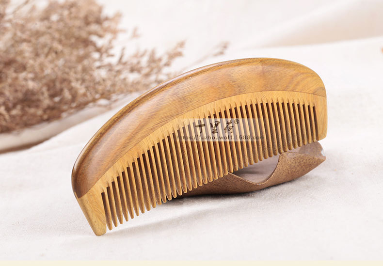 十里荷绿檀木梳子无柄半月梳檀香木梳yym6-1支持混批