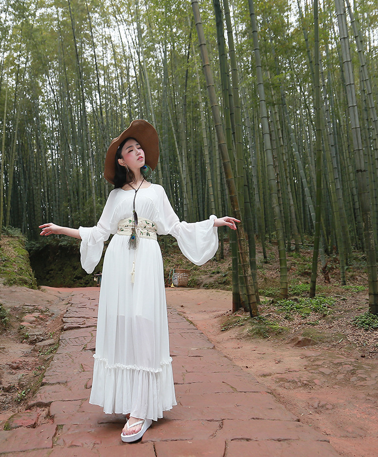 2017《露风》新款开衫连衣裙旅游度假长裙摆沙滩裙仙女飘逸