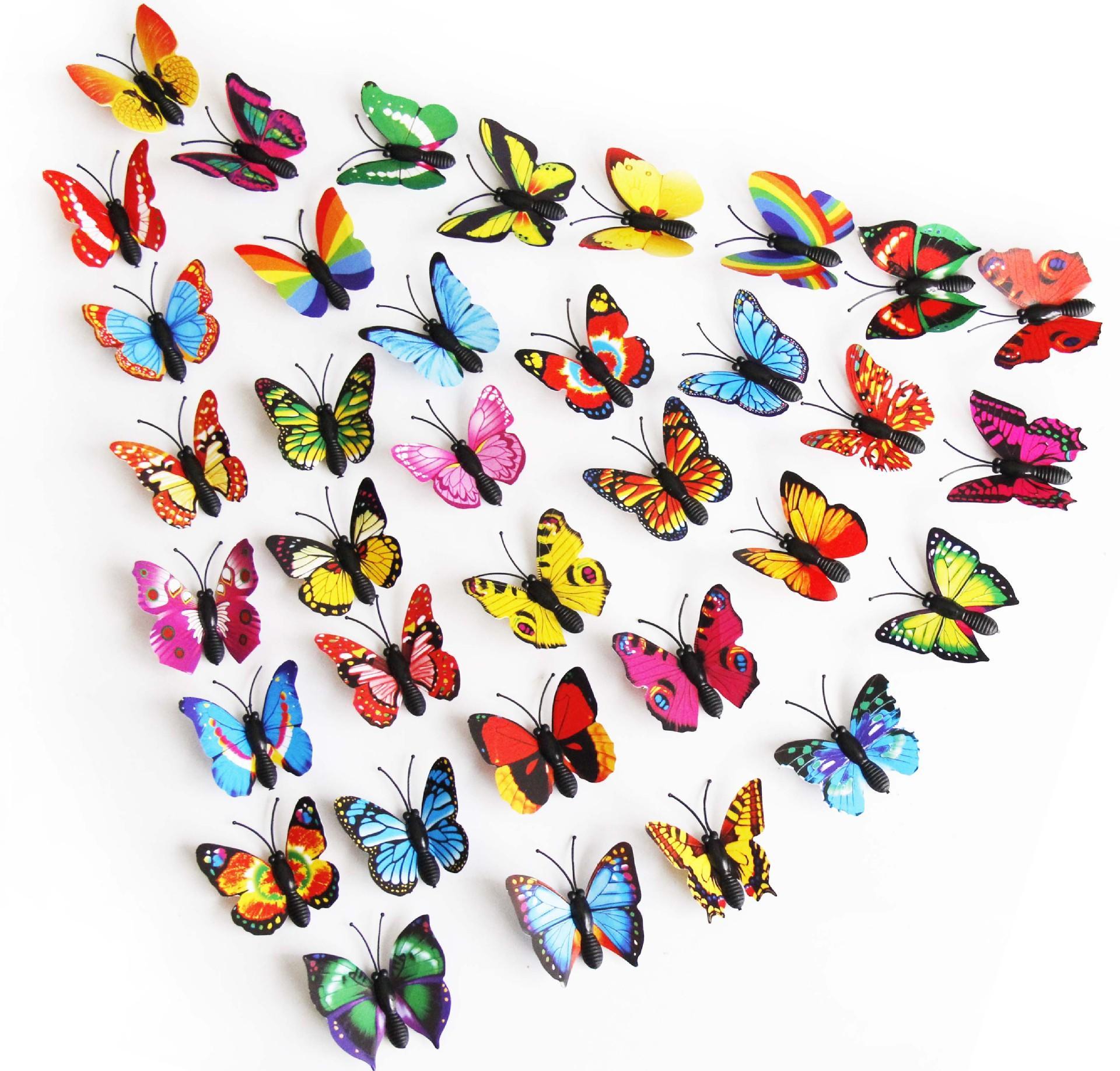 厂家直销 4厘米仿真小蝴蝶 3d创意微观摆件冰箱贴装饰品彩色蝴蝶