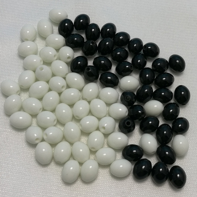 上釉新款全新离子散珠光亮托玛琳石珠腰鼓椭圆形黑色珠