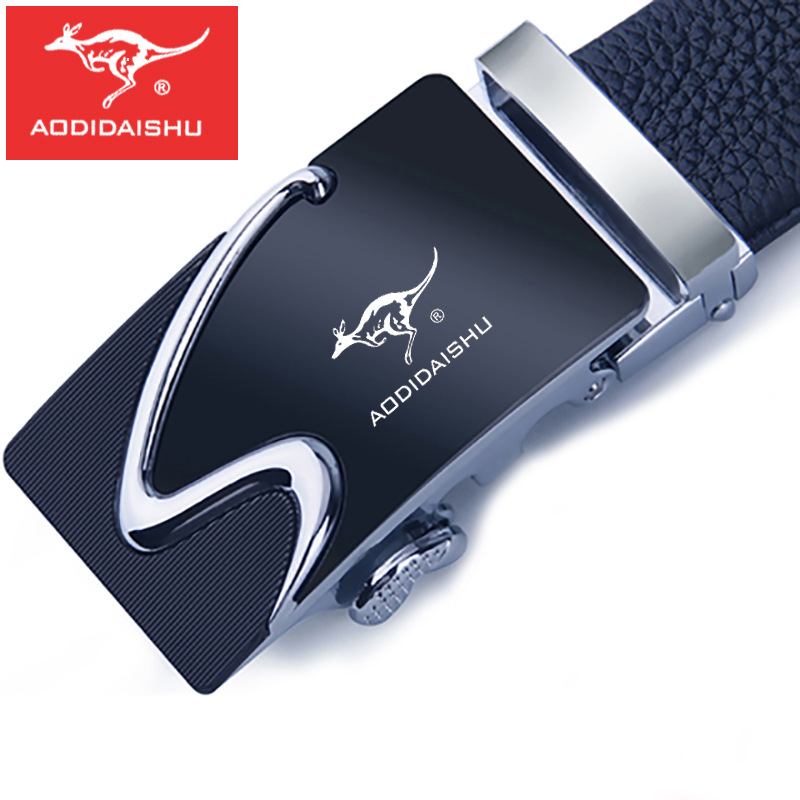 7万条澳帝袋鼠皮带男韩版百搭官方正品真皮高档平滑无牙自动扣男士