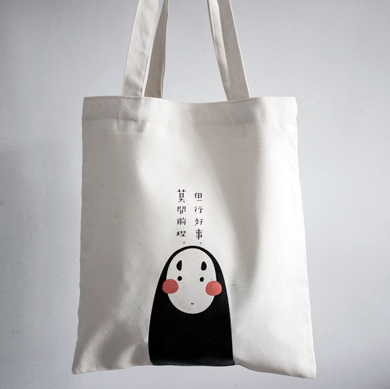 简约原宿风无脸男印花帆布袋百搭单肩学生女包厂家直销布包爆款
