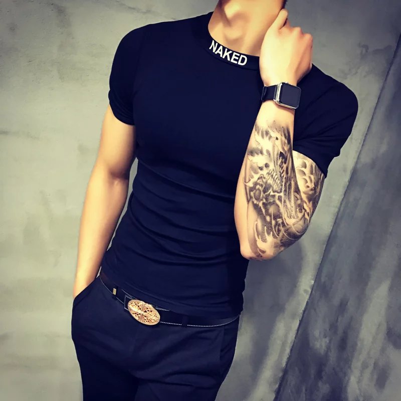 夏季超紧t恤 丅桖纹身上衣服男精神小伙短袖潮流体血衫社会人紧身