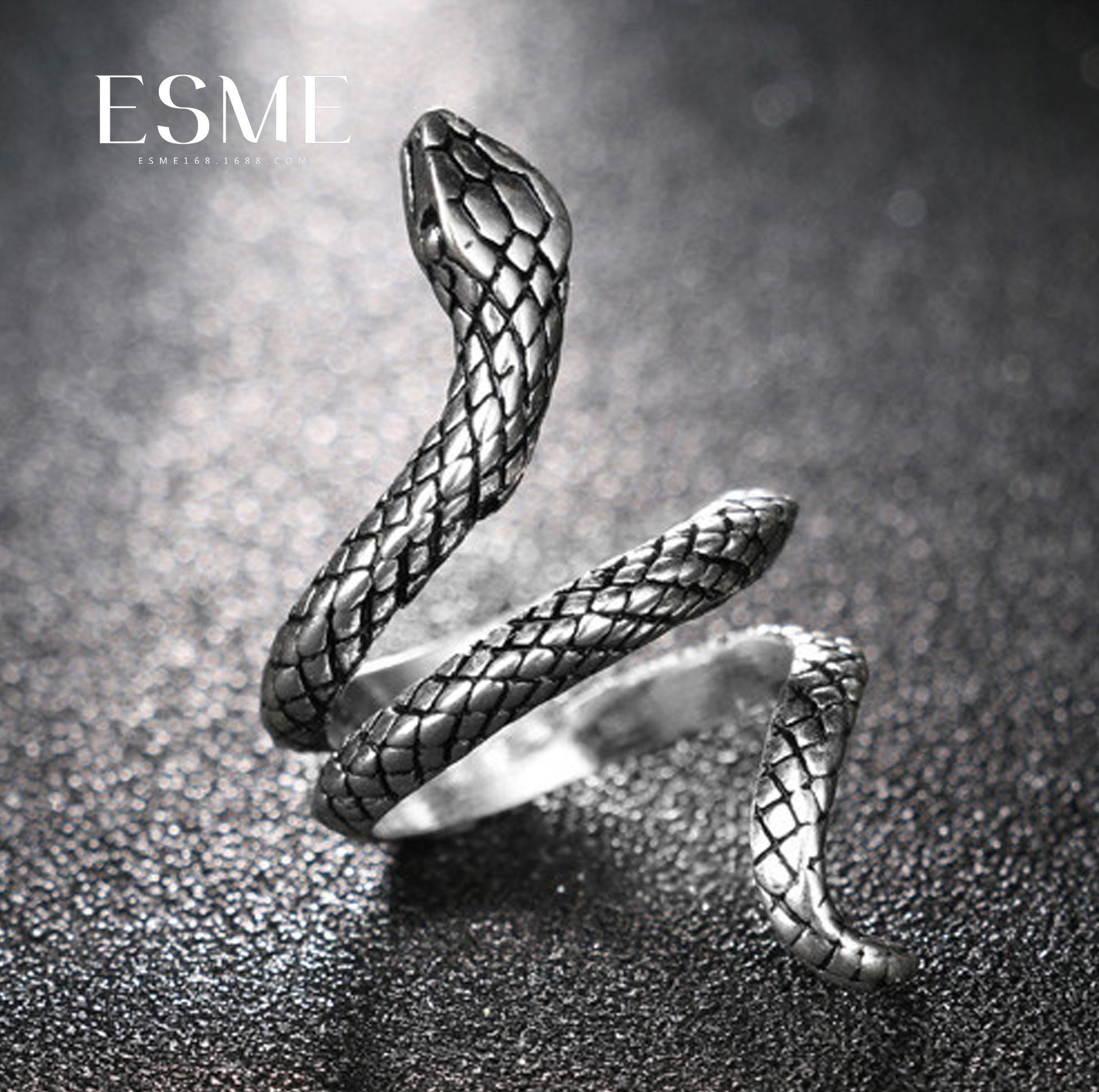 爱诗魅 欧美复古手饰朋克戒指眼镜蛇造型男士指环戒圈 灵蛇戒指