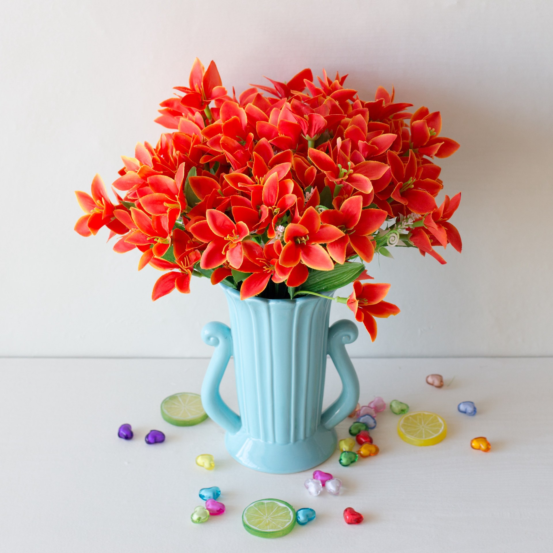 18头小百合花束 高档仿真花 绢花 假花高枝家居落地花艺 装饰花
