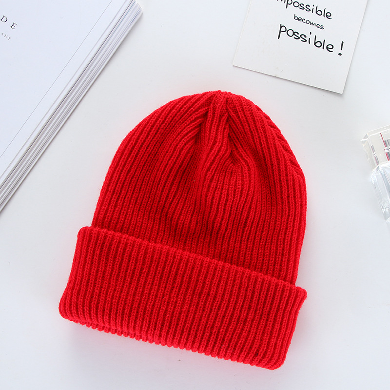 Winter Warm Thickened All-Matching European and American Dome Knitted Hat Curling Fashion Hat Solid Color Pullover Adult Woolen Cap