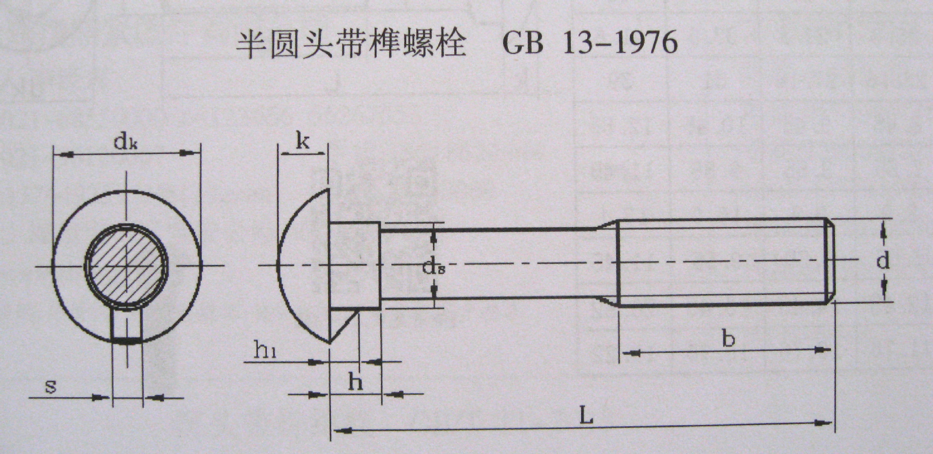 半圆头带榫螺栓gb13-1976