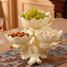 欧式陶瓷双层水果盘创意现代客厅点心盘多层干果盘零食盘子糖果盘