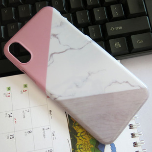 新款iphonex大理石纹手机壳i8/8plus创意水转印几何拼色壳 现货