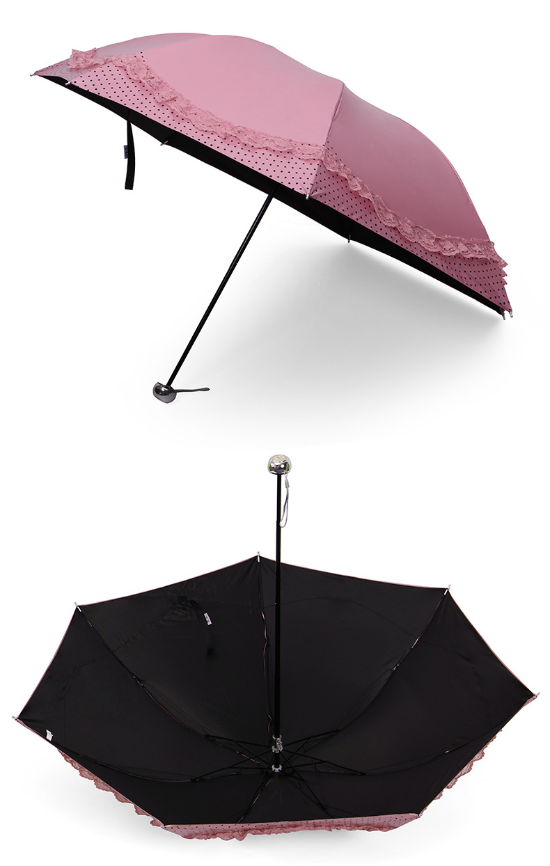 集成三折伞超薄亮光胶印点点蕾丝边晴雨伞女士雨伞遮阳伞厂家批发