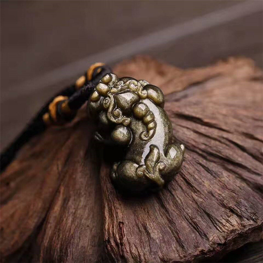 天然金眼金曜石小歪头耀石貔貅 手链吊坠配饰中号情侣款双孔